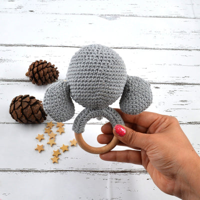 Amigurumi Elephant Rattle Cum Soft Toys - Grey