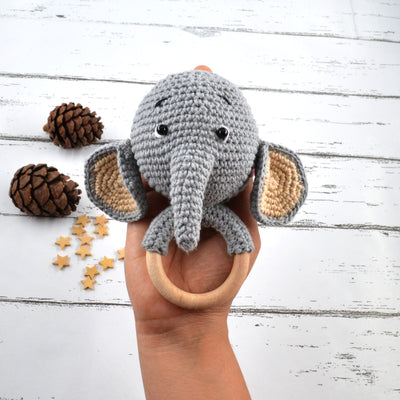 Amigurumi Elephant Rattle Cum Soft Toys - Grey