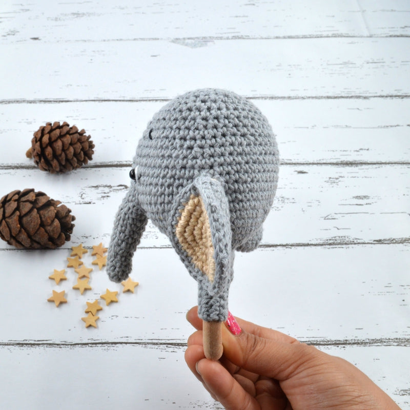 Amigurumi Elephant Rattle Cum Soft Toys - Grey