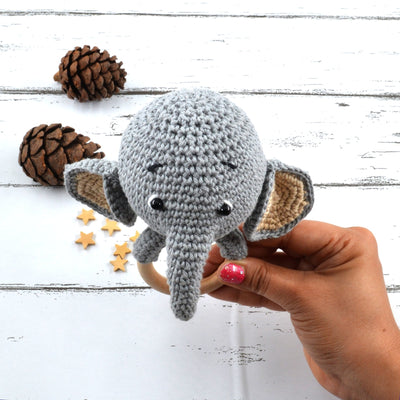 Amigurumi Elephant Rattle Cum Soft Toys - Grey