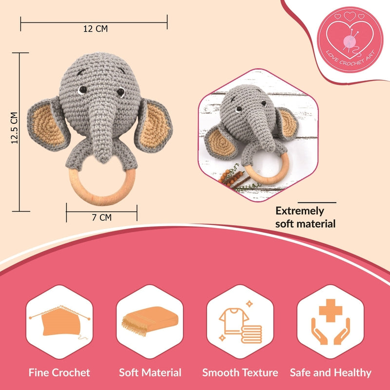 Amigurumi Elephant Rattle Cum Soft Toys - Grey