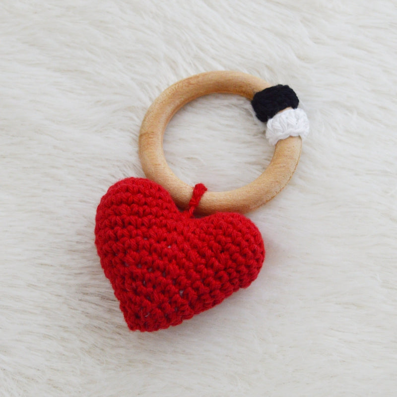 Non Toxic Wooden Teether Heart shape - Red