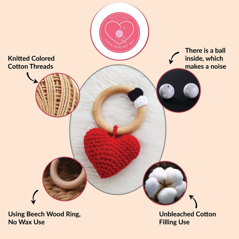 Non Toxic Wooden Teether Heart shape - Red