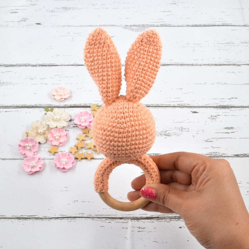 Bunny Baby Gift Rattle Cum Soft Toys - Peach