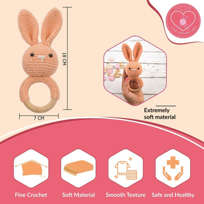 Bunny Baby Gift Rattle Cum Soft Toys - Peach