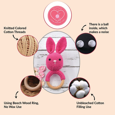 Bunny Baby Gift Rattle Cum Soft Toys - Pink