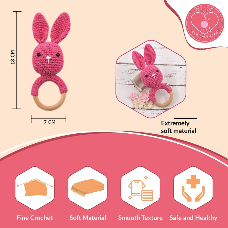 Bunny Baby Gift Rattle Cum Soft Toys - Pink