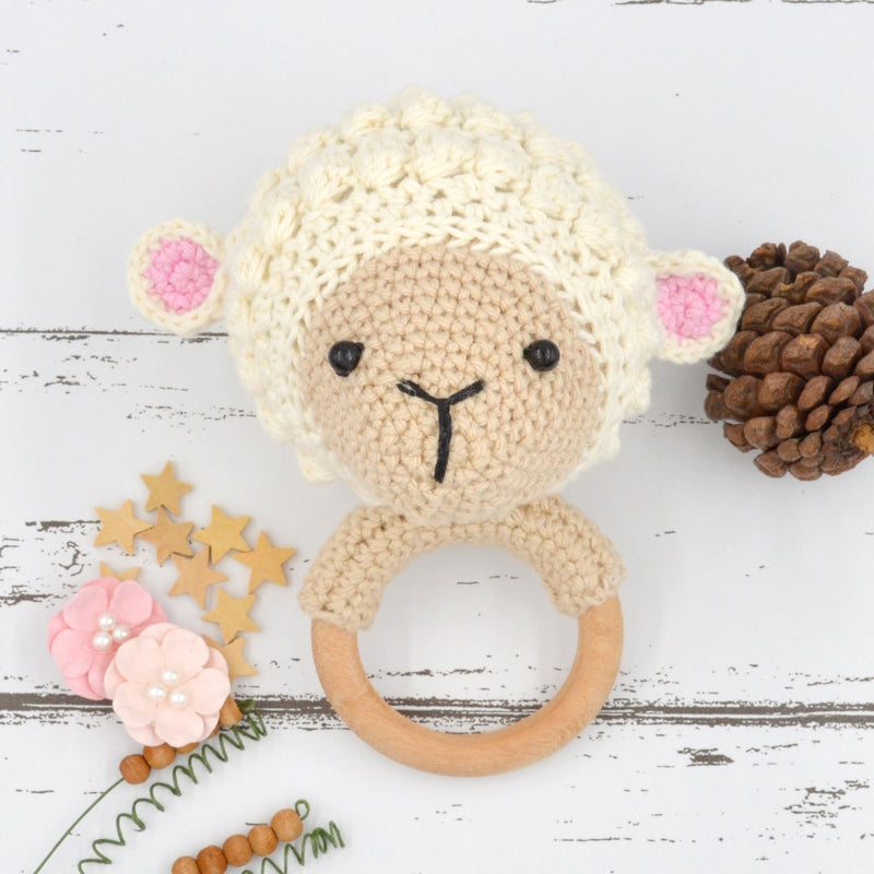 Crochet Sheep Rattle Cum Soft Toys - Cream