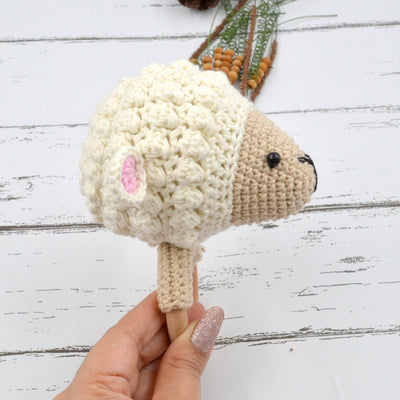 Crochet Sheep Rattle Cum Soft Toys - Cream