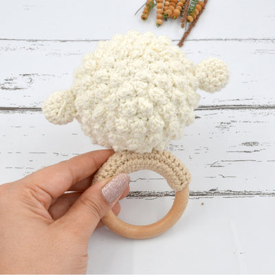 Crochet Sheep Rattle Cum Soft Toys - Cream