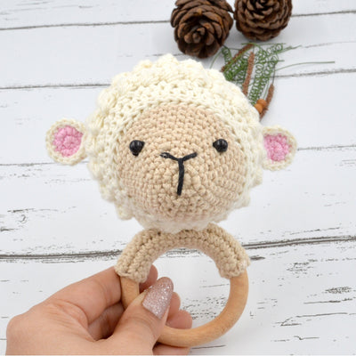 Crochet Sheep Rattle Cum Soft Toys - Cream