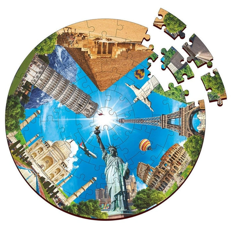 7 Wonders Wooden Jigsaw Round Puzzle, 60 Pieces