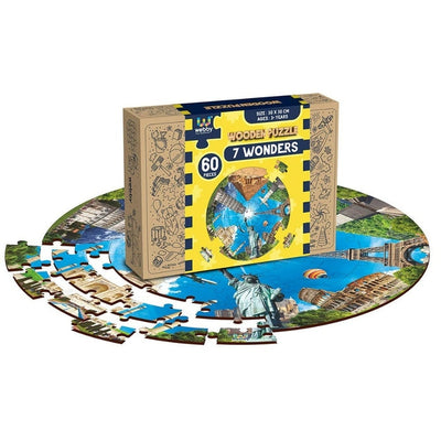 7 Wonders Wooden Jigsaw Round Puzzle, 60 Pieces