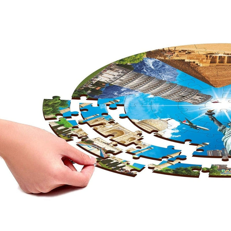 7 Wonders Wooden Jigsaw Round Puzzle, 60 Pieces