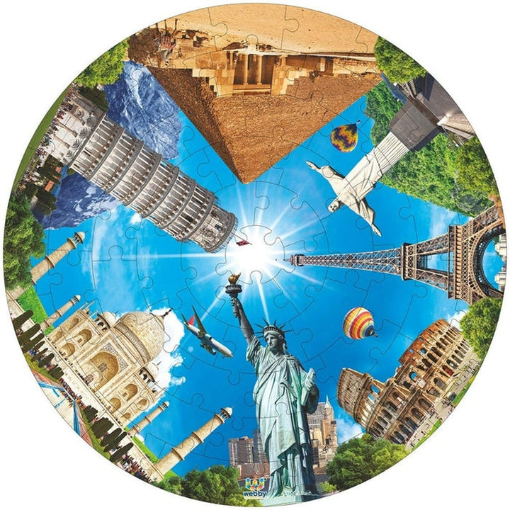 7 Wonders Wooden Jigsaw Round Puzzle, 60 Pieces