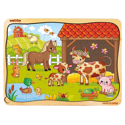 Farm Animals Wooden Jigsaw Puzzle (24 Pieces) Multicolor