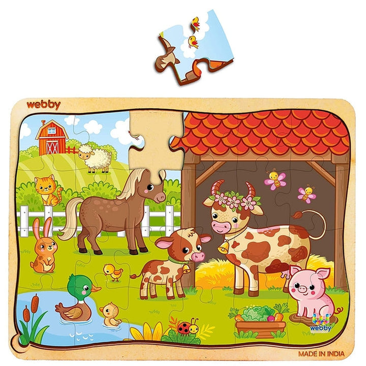 Farm Animals Wooden Jigsaw Puzzle (24 Pieces) Multicolor