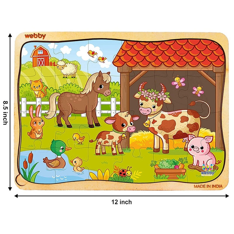 Farm Animals Wooden Jigsaw Puzzle (24 Pieces) Multicolor