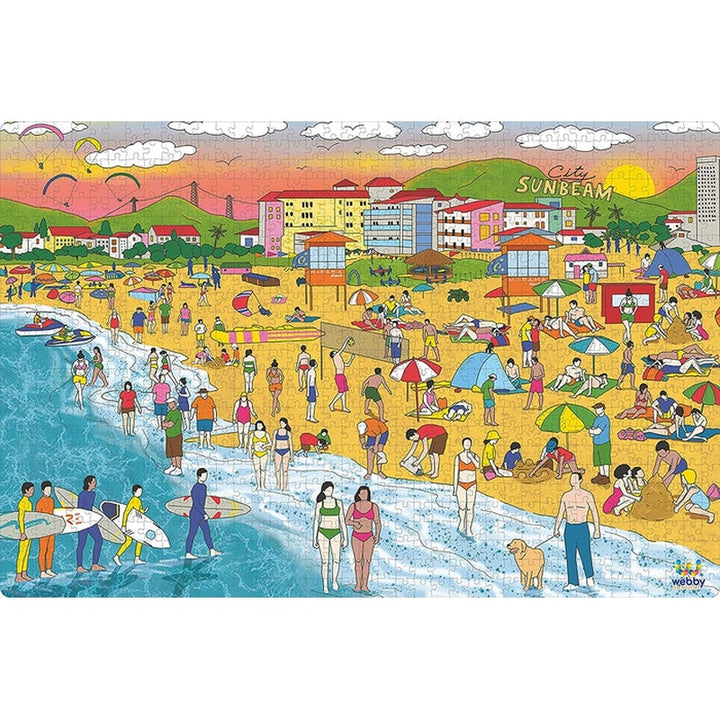 Beach Illustration Wooden Jigsaw Puzzle (1000 Pieces) Multicolor