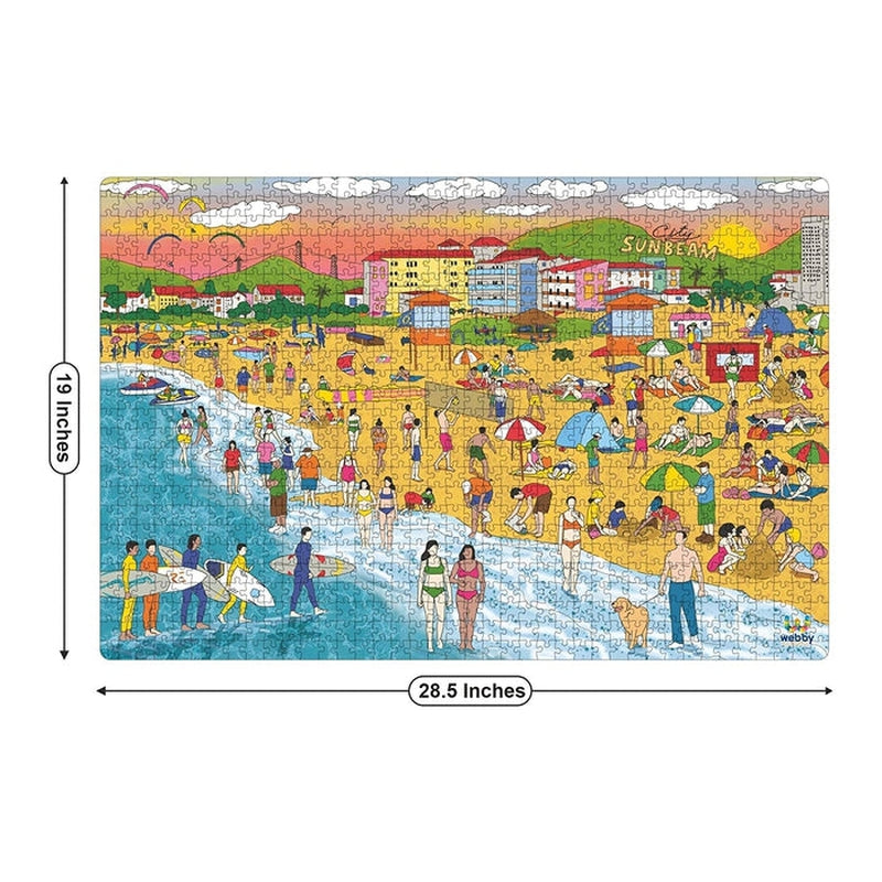 Beach Illustration Wooden Jigsaw Puzzle (1000 Pieces) Multicolor