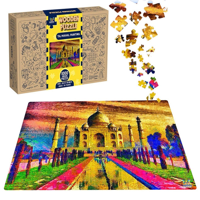 Taj Mahal Painting Wooden Jigsaw Puzzle (1000 Pieces) Multicolor