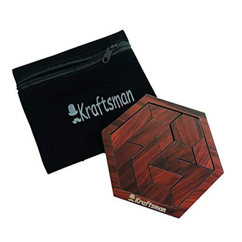 Portable Wooden Hexagon Puzzle | 11 Pieces Puzzle | Travel Pouch Included