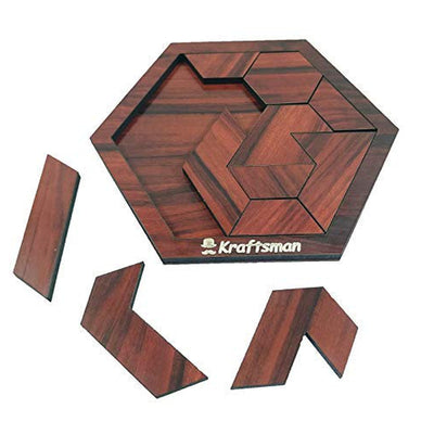 Portable Wooden Hexagon Puzzle | 11 Pieces Puzzle | Travel Pouch Included