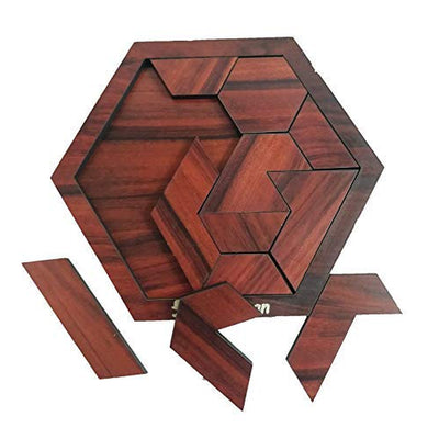 Portable Wooden Hexagon Puzzle | 11 Pieces Puzzle | Travel Pouch Included