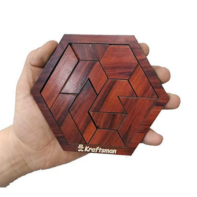 Portable Wooden Hexagon Puzzle | 11 Pieces Puzzle | Travel Pouch Included