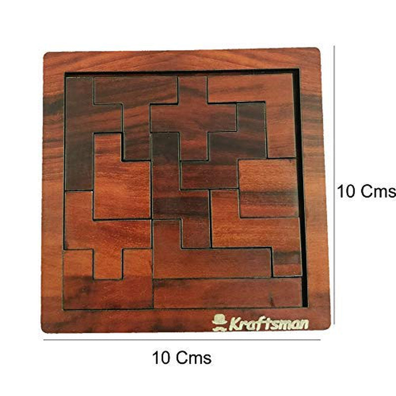 Portable Wooden Tetris Puzzle | 13 Pieces Puzzle 8x8 Board| Travel Pouch Included