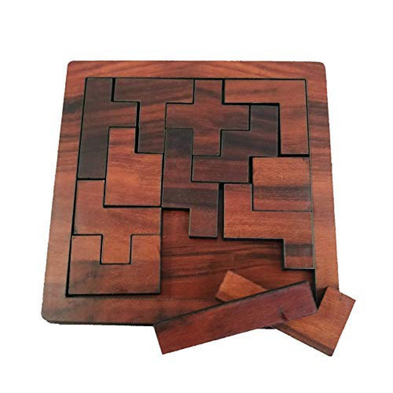 Portable Wooden Tetris Puzzle | 13 Pieces Puzzle 8x8 Board| Travel Pouch Included