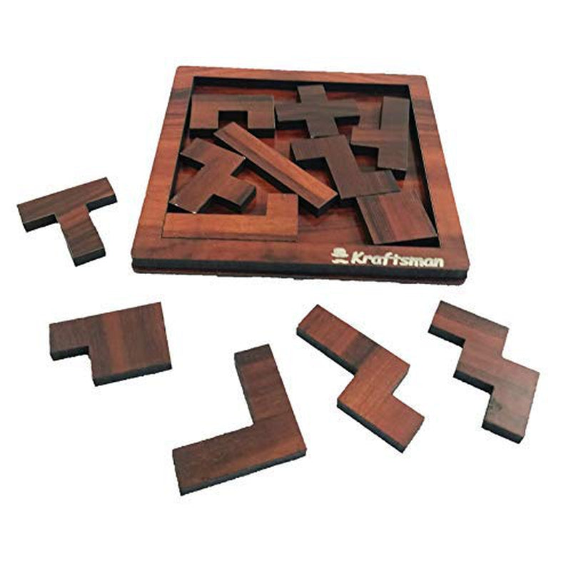 Portable Wooden Tetris Puzzle | 13 Pieces Puzzle 8x8 Board| Travel Pouch Included