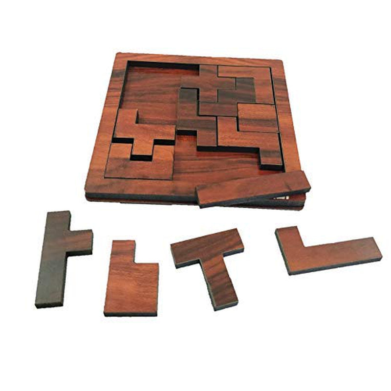 Portable Wooden Tetris Puzzle | 13 Pieces Puzzle 8x8 Board| Travel Pouch Included