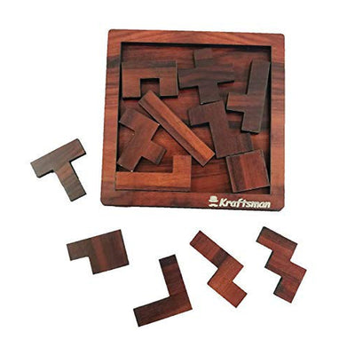 Portable Wooden Tetris Puzzle | 13 Pieces Puzzle 8x8 Board| Travel Pouch Included