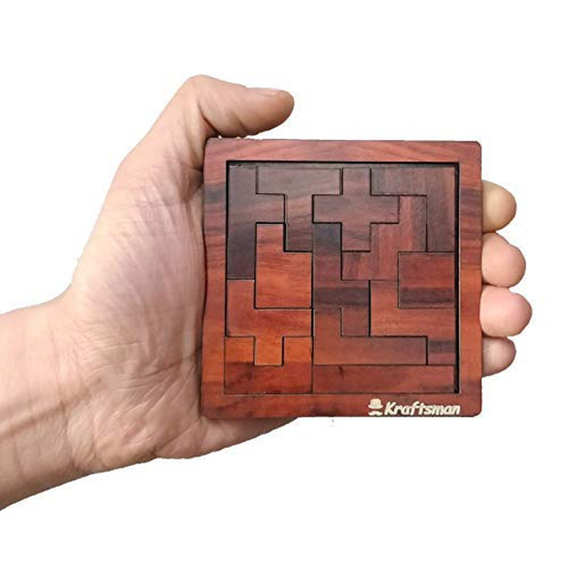 Portable Wooden Tetris Puzzle | 13 Pieces Puzzle 8x8 Board| Travel Pouch Included