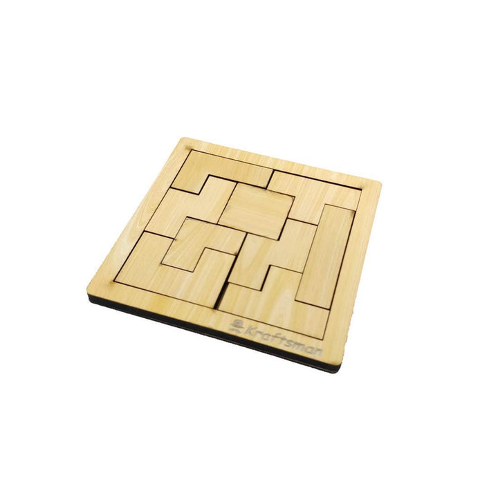 Portable Wooden Tetris Puzzle | 9 Pieces Puzzle 6x6 Board Travel | Pouch Included