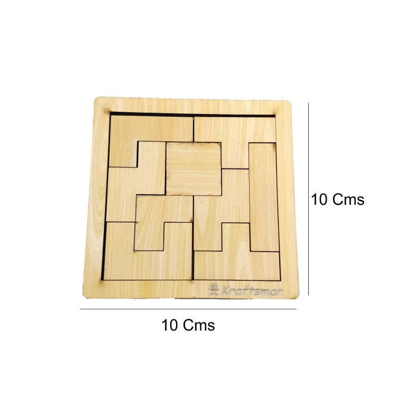 Portable Wooden Tetris Puzzle | 9 Pieces Puzzle 6x6 Board Travel | Pouch Included