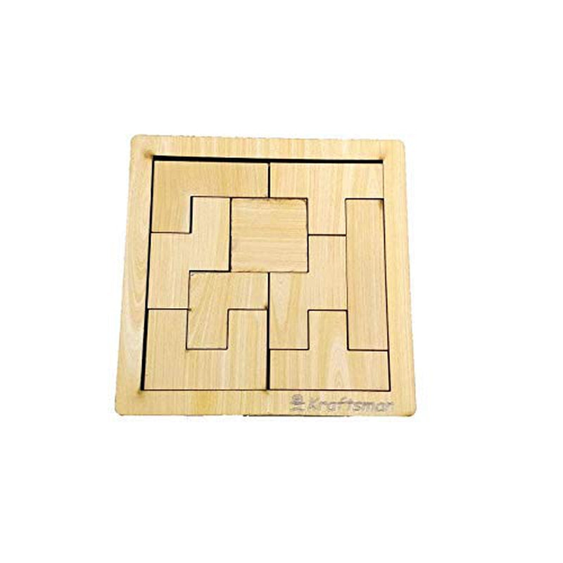 Portable Wooden Tetris Puzzle | 9 Pieces Puzzle 6x6 Board Travel | Pouch Included