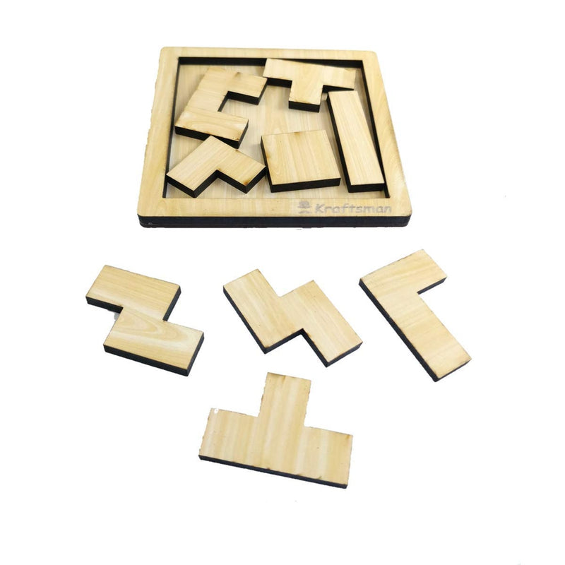 Portable Wooden Tetris Puzzle | 9 Pieces Puzzle 6x6 Board Travel | Pouch Included