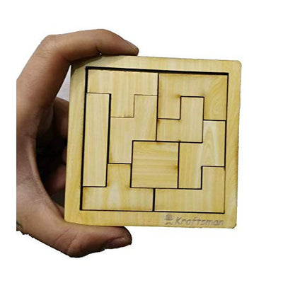 Portable Wooden Tetris Puzzle | 9 Pieces Puzzle 6x6 Board Travel | Pouch Included