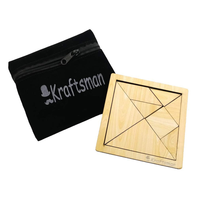 Portable Wooden Tangram Puzzle | 7 Pieces Puzzle Board | Travel Pouch Included