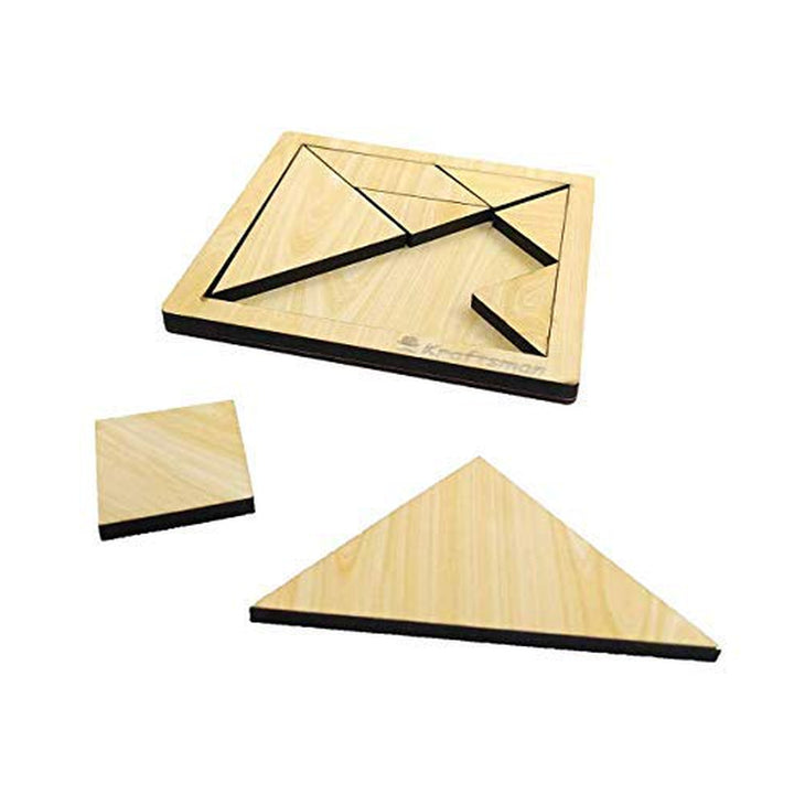 Portable Wooden Tangram Puzzle | 7 Pieces Puzzle Board | Travel Pouch Included