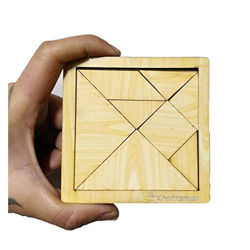 Portable Wooden Tangram Puzzle | 7 Pieces Puzzle Board | Travel Pouch Included