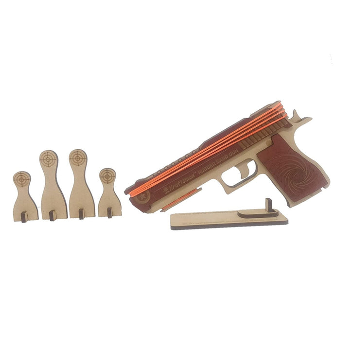 Semi-Automatic Wooden Rubber Band Shooting Blaster Toys for Kids & Adults with Target