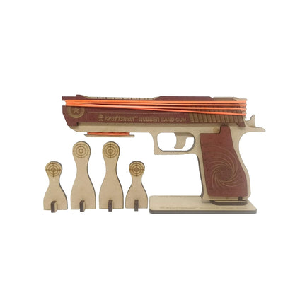 Semi-Automatic Wooden Rubber Band Shooting Blaster Toys for Kids & Adults with Target