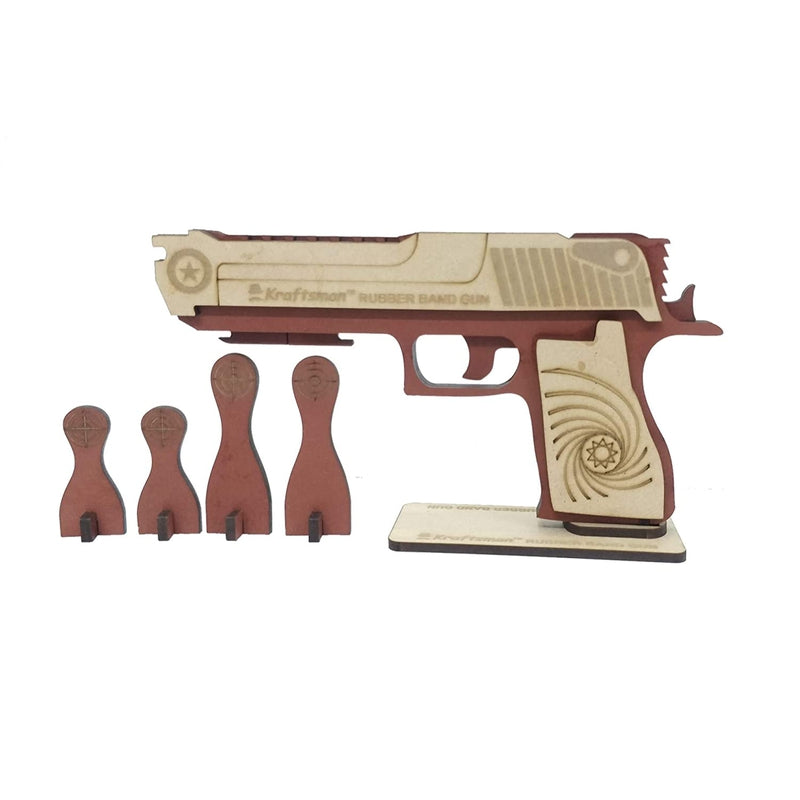 Semi-Automatic Wooden Rubber Band Shooting Blaster Toys for Kids & Adults with Target