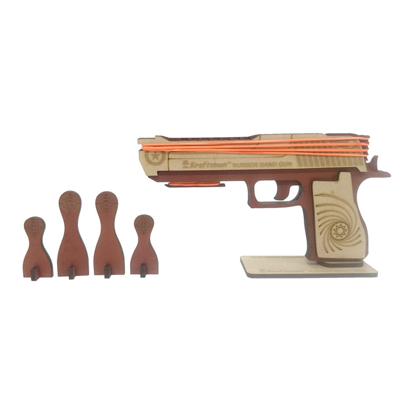 Semi-Automatic Wooden Rubber Band Shooting Blaster Toys for Kids & Adults with Target