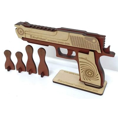 Semi-Automatic Wooden Rubber Band Shooting Blaster Toys for Kids & Adults with Target