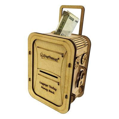 Wooden Money Safe for Kids and Adults - Luggage Trolley Style