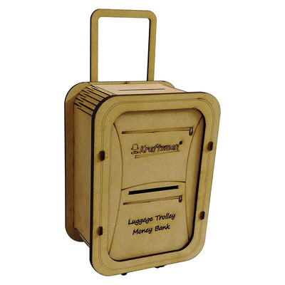 Wooden Money Safe for Kids and Adults - Luggage Trolley Style